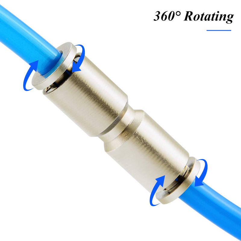 [Australia - AusPower] - TAILONZ PNEUMATIC 1/4 Inch OD Copper Nickel Plating Straight Union Connect air Fittings Quick Connect Push Lock Fittings Pneumatic Fittings Tube connectors PU-1/4 (Pack of 10) 1/4"OD 