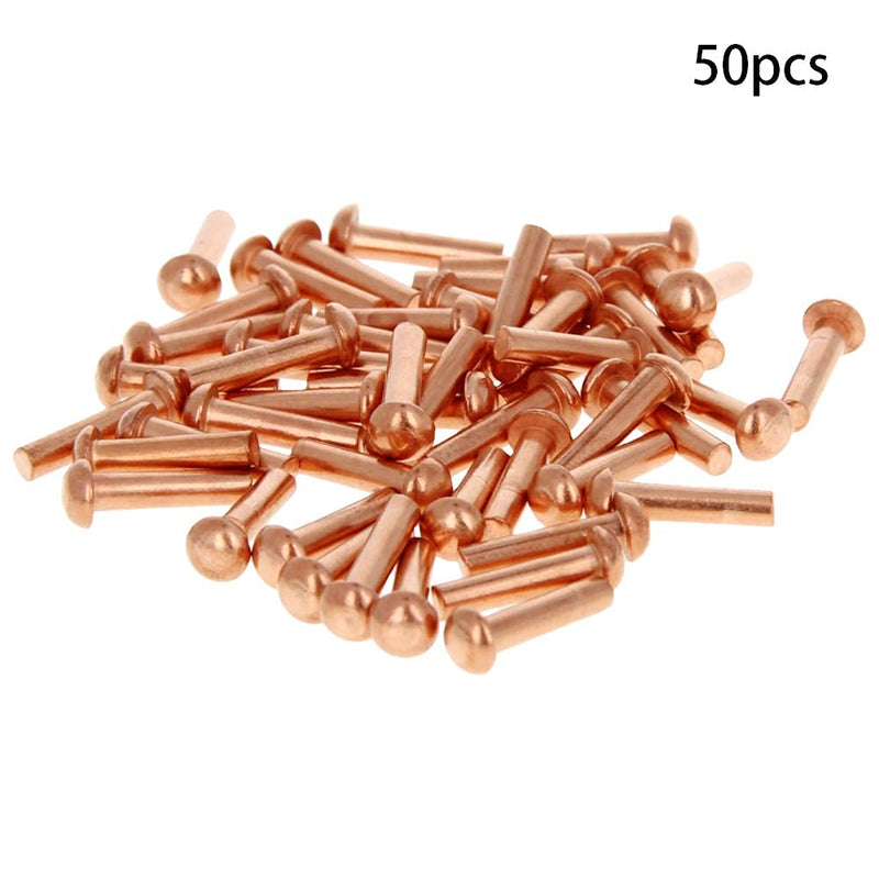 [Australia - AusPower] - MroMax 50Pcs M3 Round Head Copper Solid Rivets Fastener 0.12" Dia x 0.47" Length for Electrical Applications Copper Finish Copper Tone Copper 3*12 