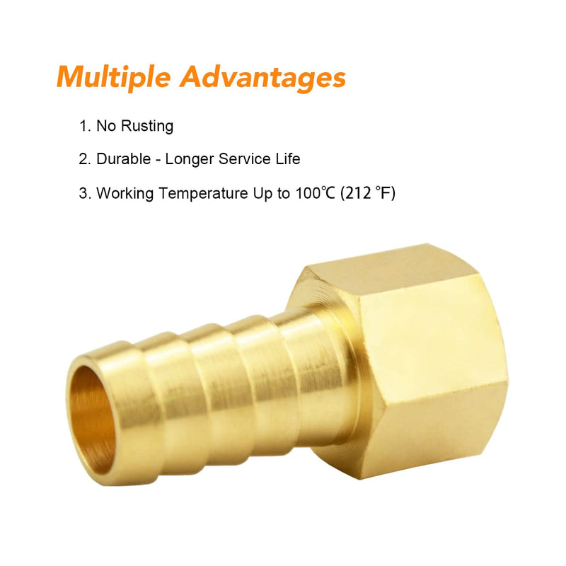 [Australia - AusPower] - (6 Pack) Besosay 1/2 Inch Hose Barb to 3/8 Inch NPT Female Thread Fitting, Brass Quick Connector Coupler Adapter Reducer Air M Type Fitting, Quick-Connect Fitting 1/2" Barb x 3/8" NPT Female 