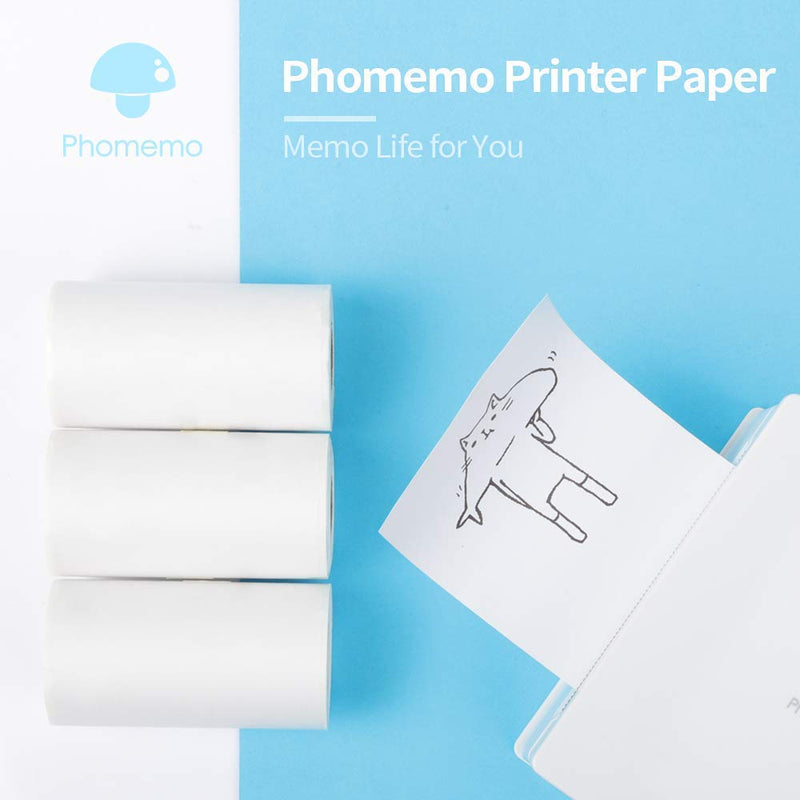 [Australia - AusPower] - Phomemo M02 Pocket Printer- Mini Bluetooth Thermal Printer with 3 Rolls White Sticker Paper, Compatible with iOS + Android for Learning Assistance, Study Notes, Journal, Fun, Work 