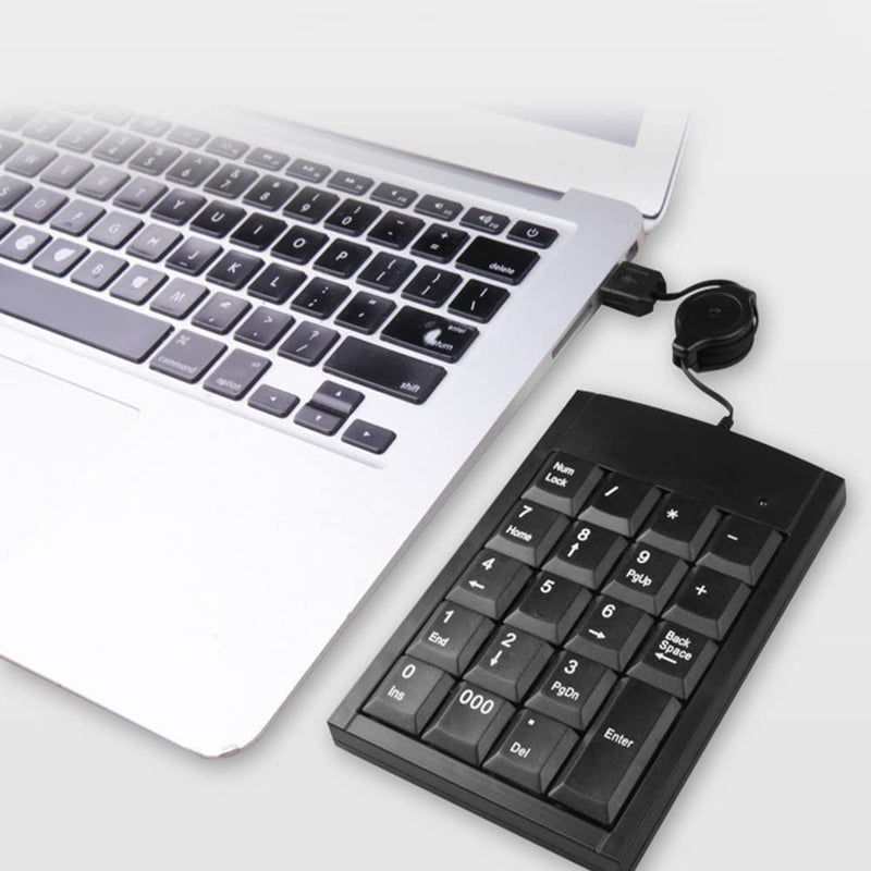 [Australia - AusPower] - USB Numeric Keypad, Wired Numeric Pad for Laptop,19 Keys Ultra Slim Lightweight Ergonomic Portable Mini Number Pad - fr Desktop Computer PC,Surface pro,PC,Notebook iMac,Macbooks, with Retractable Cord retractable keypad 