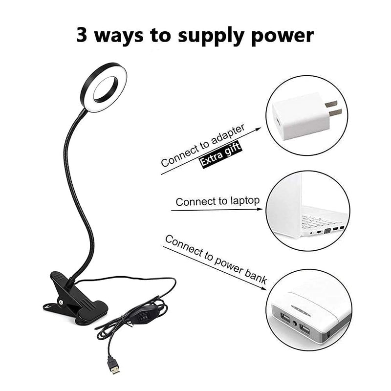 [Australia - AusPower] - W-LITE 6W LED USB Reading Light Clip Laptop Lamp for Book,Piano,Bed Headboard,Desk, Eye-Care 2 Light Color Switchable, Adapter Included, Black 