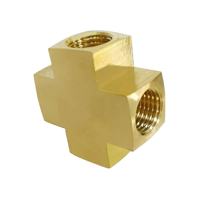 [Australia - AusPower] - 4 Way Brass Fitting 1/4 x 1/4 x 1/4 x 1/4 Inch NPT Female Thread Cross Pipe Fitting Barstock Cross Connector Brass Pipe Fittings 