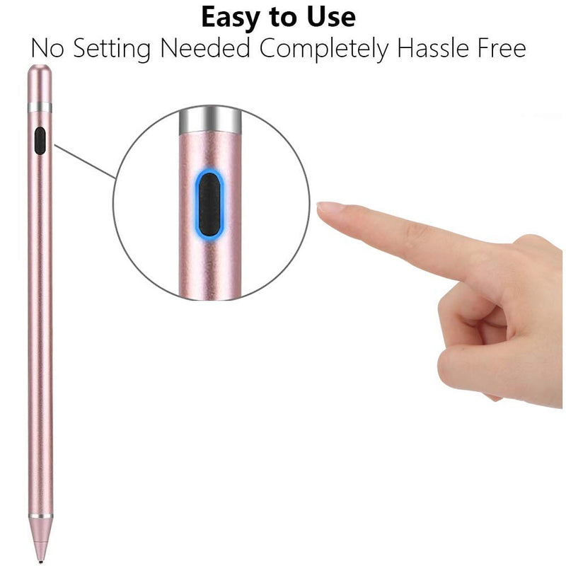 [Australia - AusPower] - Stylus Pens for Touch Screens, Active Stylus Rechargeable Fine Point Stylist Pen Pencil Compatible with Apple and Other Tablets (Rose Gold), HS-2021 Rose gold 
