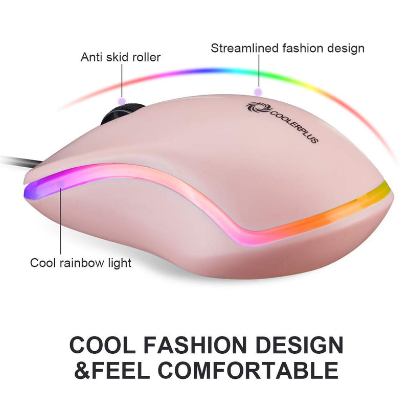 [Australia - AusPower] - Coolerplus FC112 USB Optical Wired Computer Mouse with Easy Click for Office and Home, 1000DPI, Premium and Portable,Compatible with Windows PC, Laptop, Desktop, Notebook（Pink Pink 