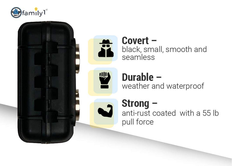 [Australia - AusPower] - Family1st Magnetic Case for Real-Time GPS Trackers - Powerful Twin Magnets for Easy Fixing - Weatherproof & Waterproof Stash Box for Storing Keys, Cash, Meds, Fobs, Jewelry, Money and More, Black 