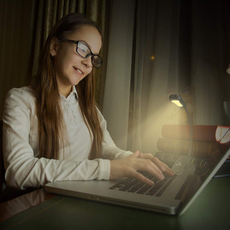 [Australia - AusPower] - Vekkia Rechargeable 3000K LED Book Light, Easy Clip on Reading Lights for Reading in Bed. Perfect for Readers & Kids Black 