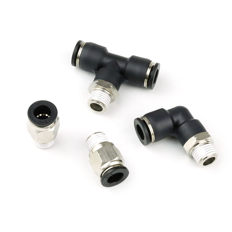 [Australia - AusPower] - Hamineler Pneumatic Elbow Straight T Combination Push to Connect Fittings Straight Push Quick Release Connectors (1/4"NPT × 3/8" OD) 1/4"NPT × 3/8" OD 