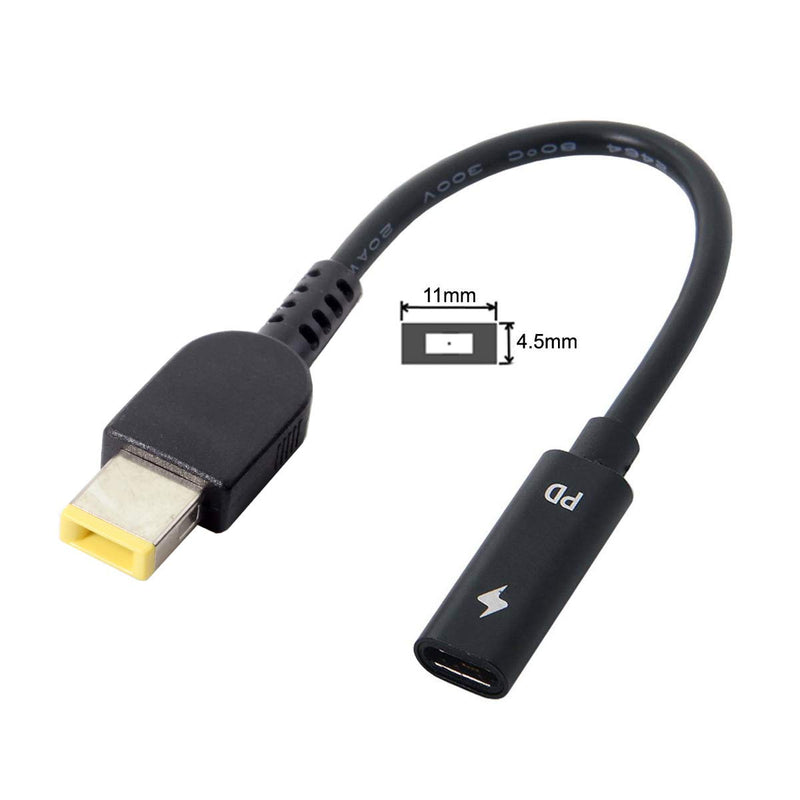 [Australia - AusPower] - Cablecc Type C USB-C to Rectangle 11.0x4.5mm Power Plug PD Emulator Trigger Charge Cable for ThinkPad X1 Carbon Black Retangle 1.1x4.5mm 