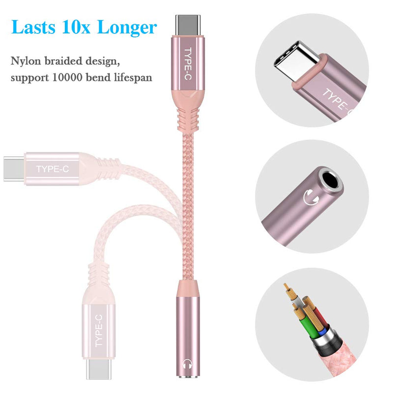 [Australia - AusPower] - TITACUTE USB C to 3.5mm Jack Audio Adapter USB C Headphone Adapter Hi-res Aux Cord Earphones Dongle Stereo Cable for OnePlus 8T 8 7T 9 Pro Samsung S22 Ultra S21 S20 FE Galaxy Z Flip 3 Note 20 RoseGold 