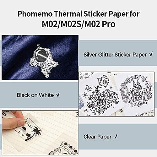 [Australia - AusPower] - Phomemo M02 Mini Bluetooth Label Maker with 1 White/Clear/Silver Glitter Sticker Paper 