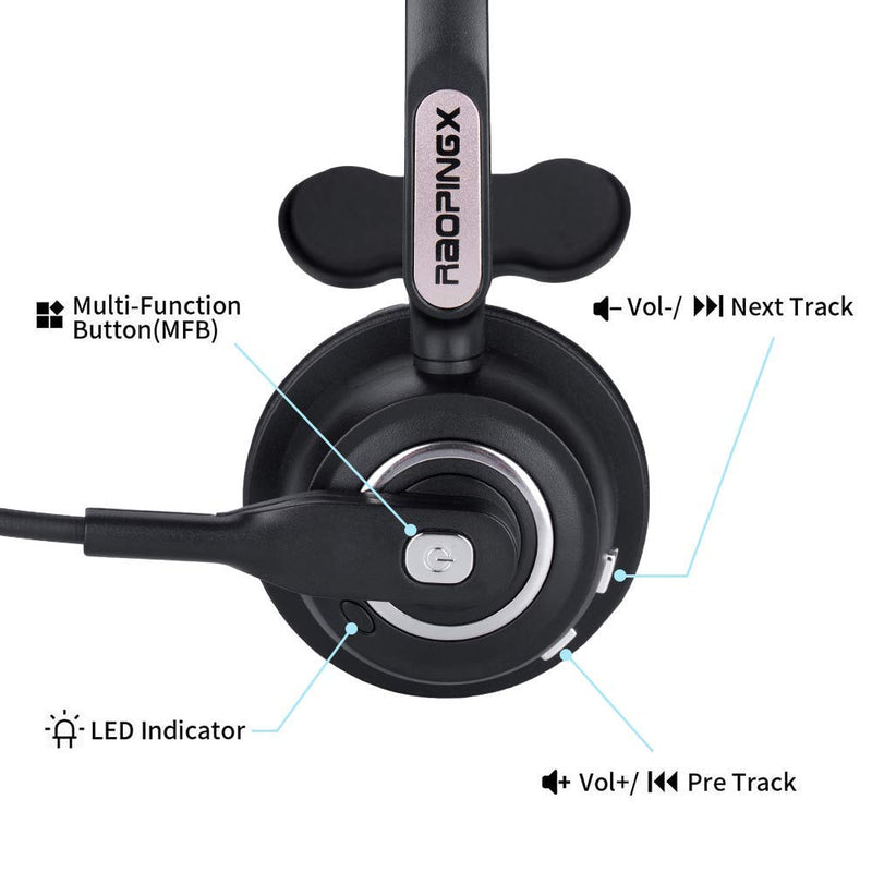 [Australia - AusPower] - Trucker Bluetooth Headset with Microphone, Wireless Headphone with Microphone, Wireless Cell Phone Headset On Ear Design for Home Office Call Center Skype 