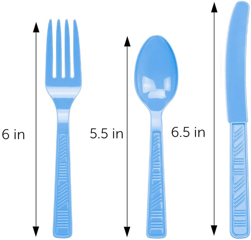 [Australia - AusPower] - DecorRack 96 Piece Plastic Cutlery Set -BPA Free- Disposable Plastic Silverware, Heavy Duty Utensils for Birthdays, Indoor, Outdoor Events, Parties, Bulk Plastic Ware, Light Blue (Set of 96) 