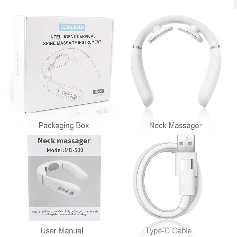 [Australia - AusPower] - Neck Massager with Heat-Congshin Intelligent Portable Neck Massager for Pain Relief, Cordless Pulse Neck Massager with Voice Broadcast & 6 Modes 16 Levels Intensity Massage for Office Home Outdoor Use 