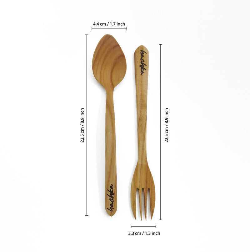 [Australia - AusPower] - Handmade Cherry Wood Spoons and Forks Set by hachka, 4 Pieces Reusable Wooden Spoons and Forks for Eating Made From Cherry Trees, Durable Natural Eco-friendly Wood Cutlery 