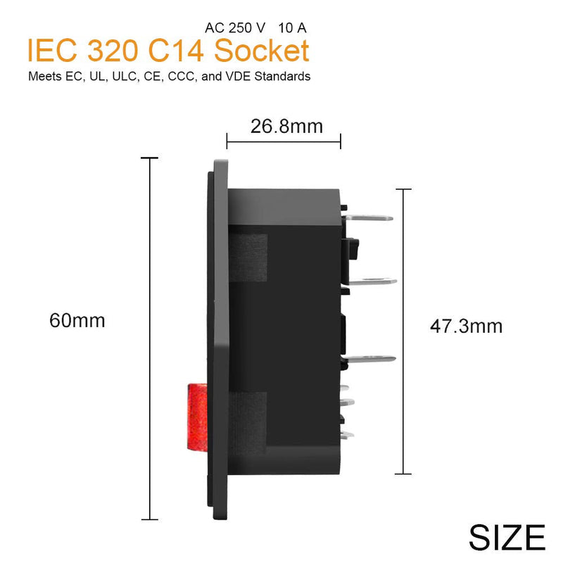 [Australia - AusPower] - Module Plug,10A Fuse Switch Male Power Socket,Adapter Power Connector,3 Pins Inlet Power Socket,Black,Red Button,AC 250V 10A IEC 320 C14 3 Pieces 