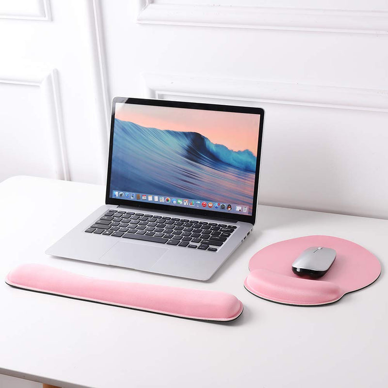 [Australia - AusPower] - Keyboard and Wrist Rest Pink Mouse pad, Ergonomic Memory Foam, Mouse pad for Computers, laptops, Office and Home, Comfortable Typing pad and Wrist Pain Relief Cover, Non-Slip Rubber Base (Pink)?? 