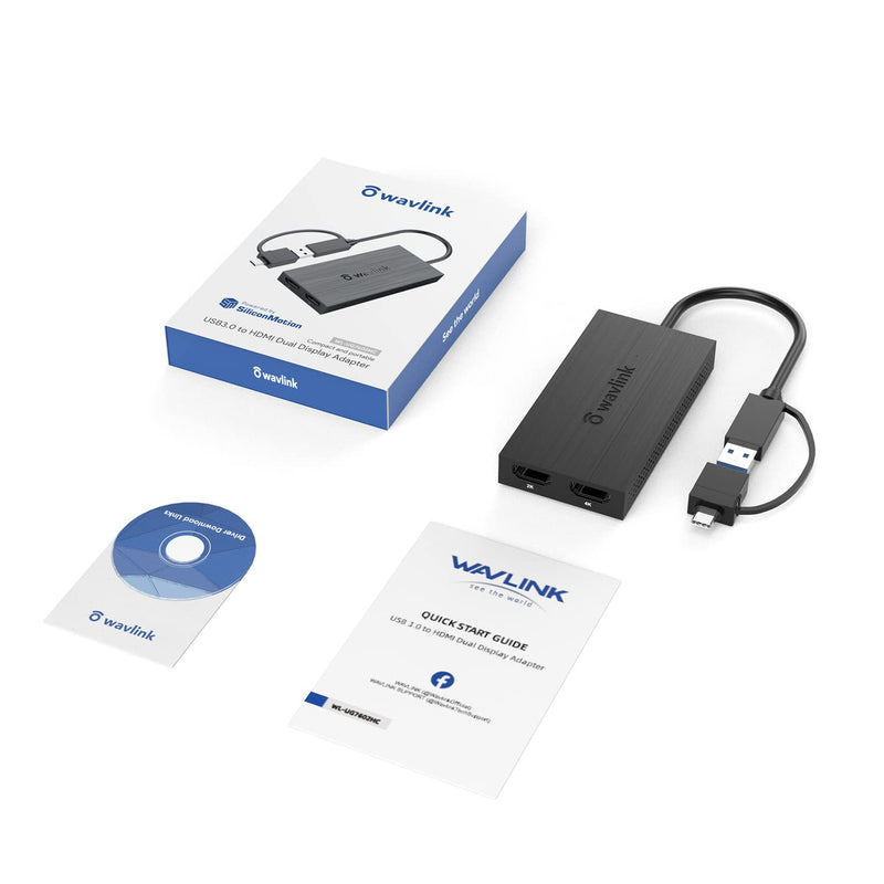 [Australia - AusPower] - Wavlink USB 3.0 to Dual HDMI UHD Universal Video Graphics Adapter Supports up to 6 Monitor displays, 4K@30Hz and 1080@60Hz External Video Card Adapter Support Windows,Mac, Chrome OS, Android 7.1 Above 