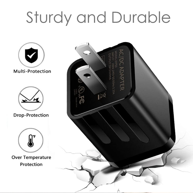 [Australia - AusPower] - Cube Phone Chargers - 3 Pack Safety Assured Wall AC USB Power US Adapters Compatible with All Phones - Black 