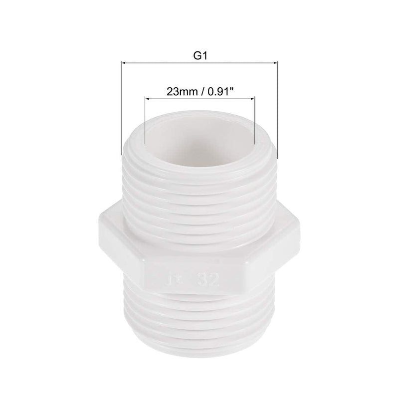 [Australia - AusPower] - uxcell Pipe Fitting, G1 Male Thread, Hex Nipple Tube Adaptor Hose Connector, for Water Tanks, PVC, White, Pack of 2 