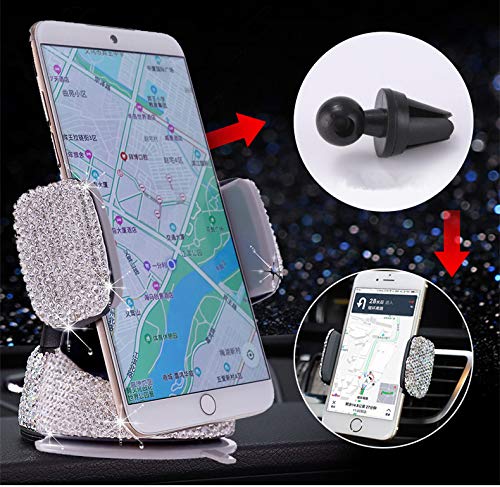 [Australia - AusPower] - Bling Crystal Car Phone Mount with One More Air Vent Base, Universal Cell Phone Holder for Dashboard,Windshield and Air Vent. ( Sliver ) 