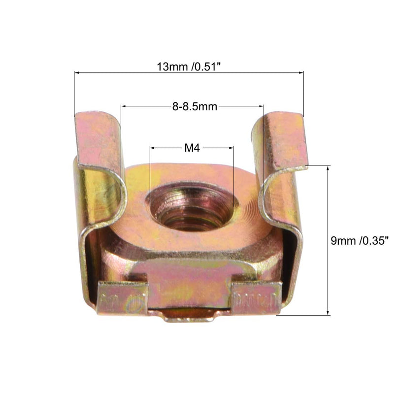 [Australia - AusPower] - uxcell® M4 Cage Nuts for Server Rack Cabinet, Carbon Steel Yellow Zinc Plated, Pack of 20 
