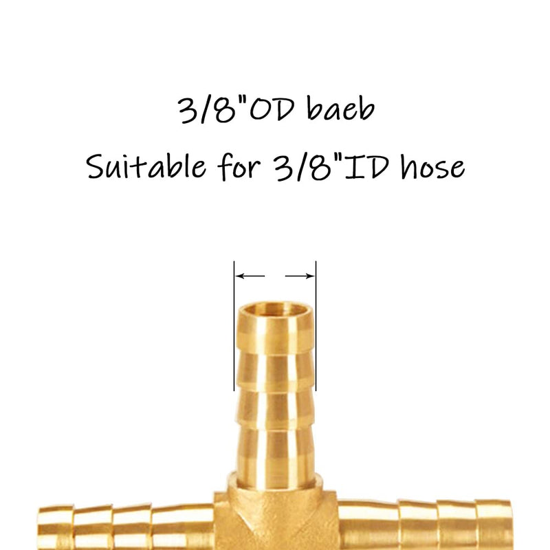 [Australia - AusPower] - Uenede 2PCS Solid Brass 十 Barb Fittings 3/8"OD 4-Way Union Intersection Hose Pipe Barb Fitting for Water/Oil/Gas 3/8 Inch 