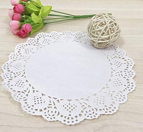 [Australia - AusPower] - WOIWO 100 Pieces White Lace Doilies Paper,Round Paper Doilies Cake Packaging Pads, 5.5 Inch 
