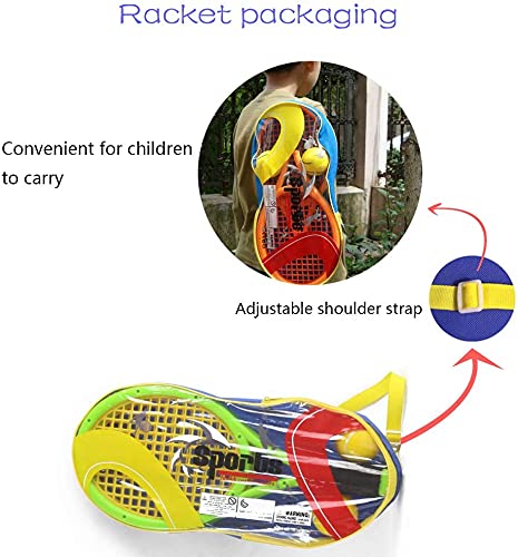[Australia - AusPower] - Nileatry Kid Tennis Racket with Bag,Plastic Racquet Include 2 Foam Ball,2 Tennis Ball,4 Badminton for Children,Toddler Outdoor/Indoor Sport Play Orange&Green 