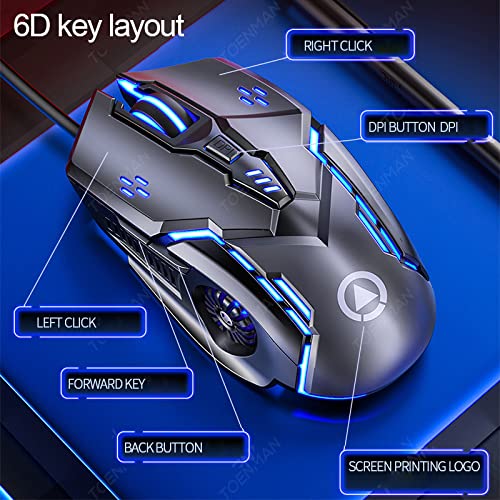 [Australia - AusPower] - Gaming Mouse Wired,6 Buttons, 4 Adjustable DPI Up to 3200 DPI, 7 Circular & Breathing LED Light, Multifunction Wired Mouse Used for Games and Office (Black) Black 