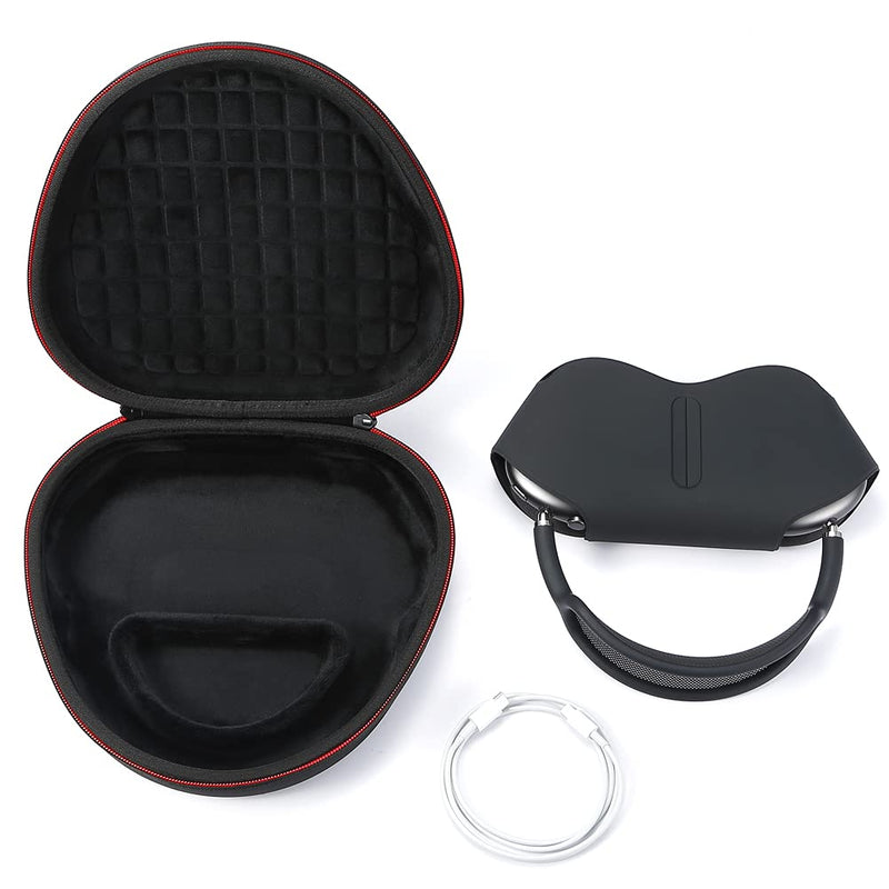 [Australia - AusPower] - Hard Travel Carrying Case for Apple AirPods Max Headphone and It's Accessories, Protective Storage Bag - Black(Black Lining) Black(Black Lining) 