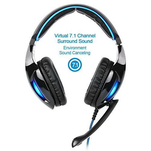 [Australia - AusPower] - SADES Newest SA902 7.1 Channel Virtual Surround Sound USB Gaming Headset Over-ear Headphones with Noise Isolating Mic LED Light for PC Mac Computer Gamers(Black Blue) SA902Black 