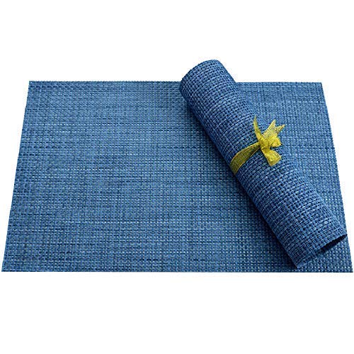 [Australia - AusPower] - Zupro Placemats Set of 4 for Kitchen Dining Table Washable Braided Table Mats Heat-Resistant Placemats Non-Slip Woven PVC Vinyl Place Mats for Everyday use or Holidays Dinner BBQs 18"x12" (Hemp Blue) 4pcs placemats A-a-hemp Blue-4pcs 