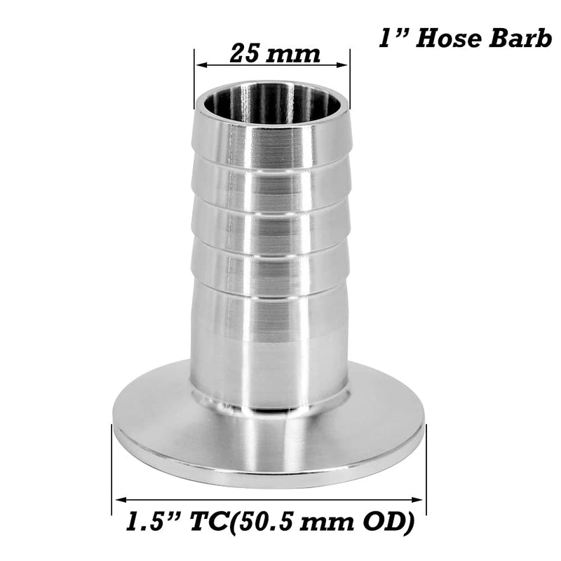 [Australia - AusPower] - Beduan 1.5" Tri Clamp to 1" Barb Fitting Stainless Sanitary Home Brew Adapter (Ferrule OD 50.5mm, Pack of 2) 1 Inch Hose Barb (2 PCS) 