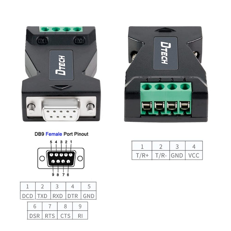 [Australia - AusPower] - DTECH RS232 to RS485 Converter Serial Adapter with 4 Position Terminal Block for Long Haul Data Communication Supports 600W Anti-Surge 