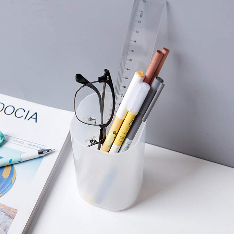 [Australia - AusPower] - 5 Pcs Desk Organizer- Pen Organizer Storage for Office, School, Home Supplies, Translucent White Pen Storage Holder, Set of 3, 2 Cups 14 Compartments (White) 