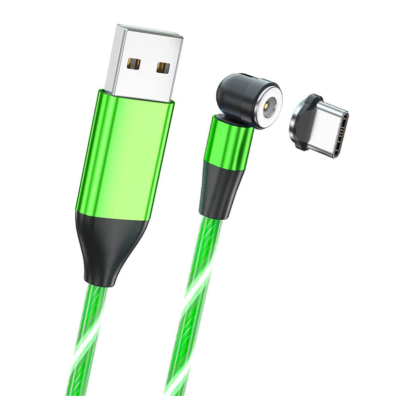 [Australia - AusPower] - Flowing LED Magnetic Charging Cable [3.3ft+6.6ft,2 Pack] 360° + 180° Rotation Shining 3 in 1 Magnetic Cable Flashing USB Charger Cable Compatible with Android Micro USB,Type C/USB C Phone Devices Green 