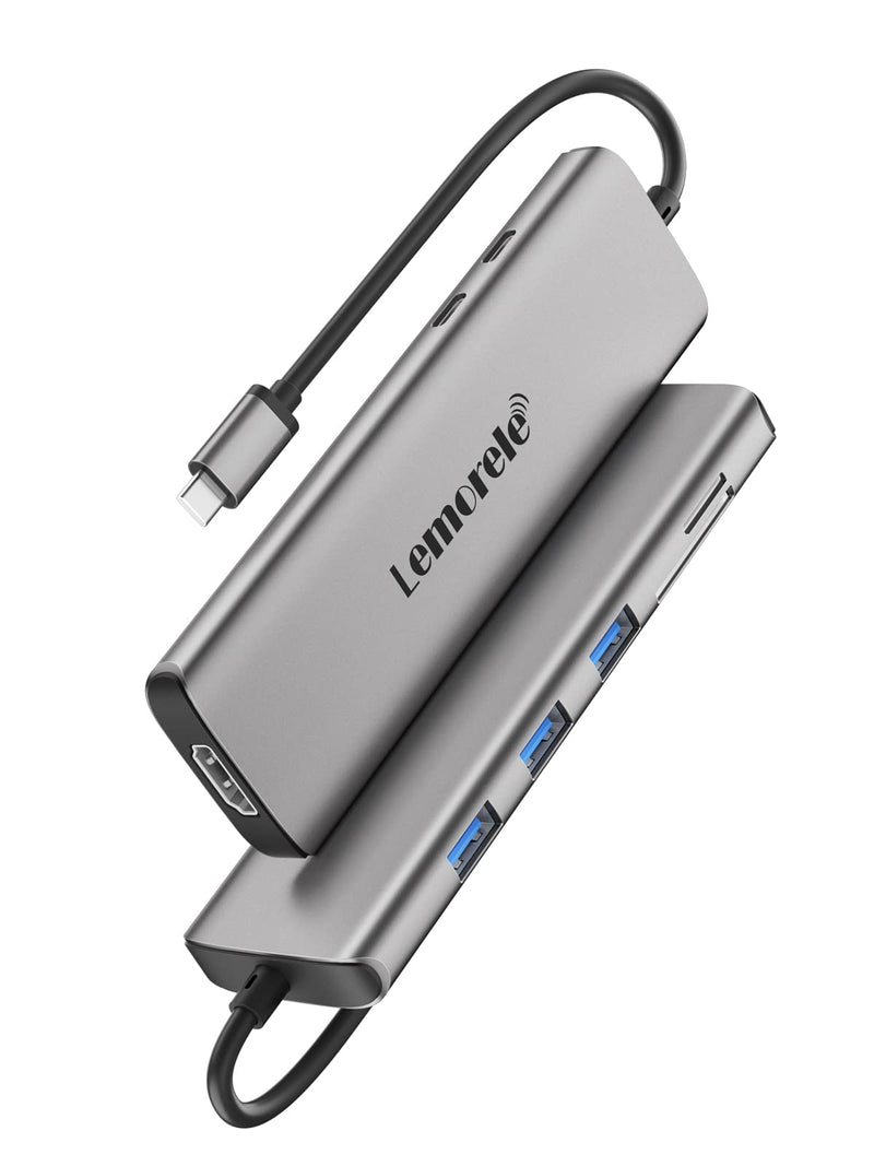 [Australia - AusPower] - Lemorele 8-in-1 USB C Hub Multiport Adapter, USB-C Hub with 4K HDMI Output, 100W Power Delivery, USB 3.0 5Gdps Port, SD/TF Card Reader Adpater, Compatible for MacBook Pro, XPS, Chromebook and More 