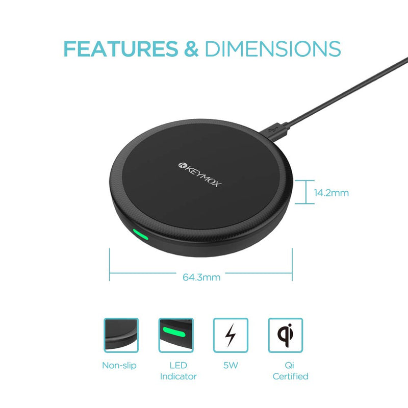 [Australia - AusPower] - Wireless Charger, KEYMOX 5W charger compatible with all QI-Enable Devices Including iPhone 12/12 Mini/12 Pro Max /11 Pro,AirPods, Galaxy S20,S10, Note 10 (No AC Charger) 