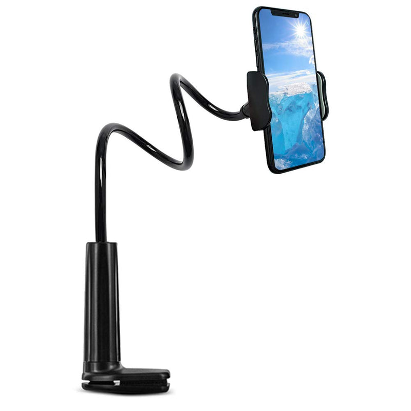 [Australia - AusPower] - Gooseneck Cell Phone Holder,Adjustable Phone Holder Mount,Long Arm Bed Desk Bracket Compatible with Smartphones, Max Width 3in, Overall Length 28.7in (Black) Black 