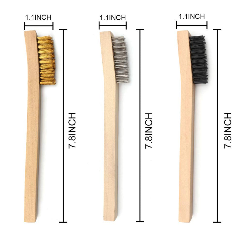 [Australia - AusPower] - Wire Brush Set,Detailing Cleaning Wire Scratch Brush,Brass,Nylon,Stainless Steel Bristles with Wood Handle,Small,12-Piece 