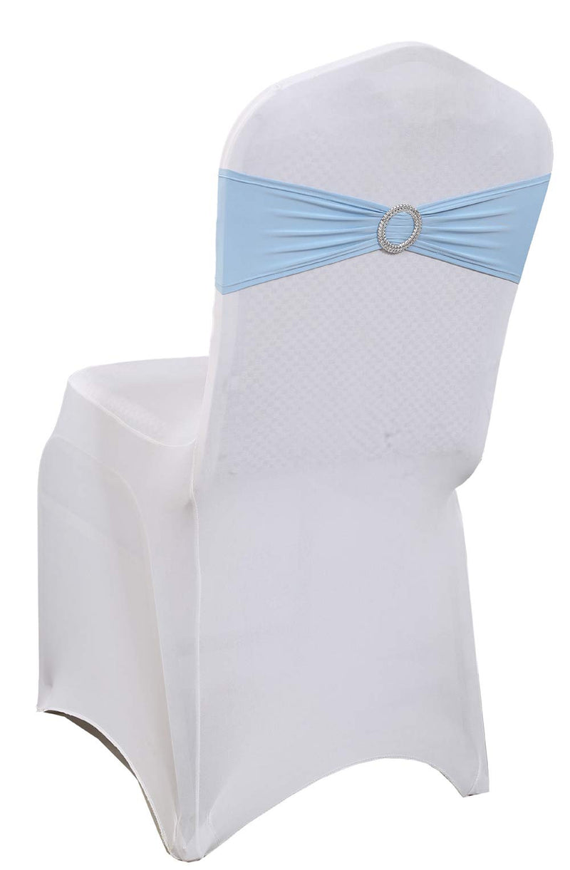 [Australia - AusPower] - mds Pack of 25 Spandex Chair Sashes Bow sash Elastic Chair Bands Ties with Buckle for Wedding and Events Decoration Spandex Slider Sashes Bow - Baby Blue 