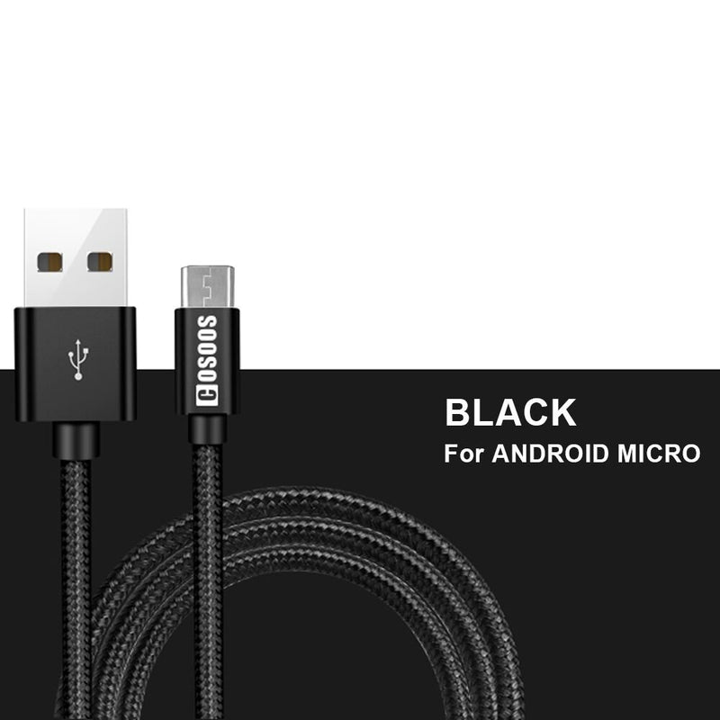[Australia - AusPower] - 4 Short USB Micro Cables(9in/23cm) COSOOS Nylon Braided Charge & Sync Power Cord for Samsung Galaxy S7 Edge/ S6/ S5/ S4, Note 5/4/ 3, USB Charging Station, MP3, headlamp, Android Device Black 9in/23cm 
