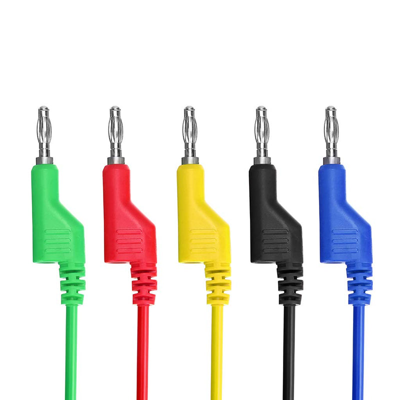 [Australia - AusPower] - Sumnacon Multimeter Banana Plug to Crocodile Alligator Clip Test Probe, 5PCS 4mm Stackable Colorful Silicone Banana Plug to Alligator Clip Test Probe Lead Wire Cable 1M 