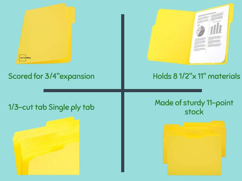 [Australia - AusPower] - 1InTheOffice Yellow File Folders Letter Size 1/3 Cut, 3-Tabbed File Folders, Letter Size File, "24Pack" 