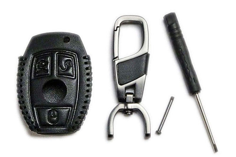 [Australia - AusPower] - Smart 3button Leather Key Cover Bag Fob Shell Car Key Cases Fit For Mercedes Benz W203 W205 W210 W211 W212 W124 Accessories black 