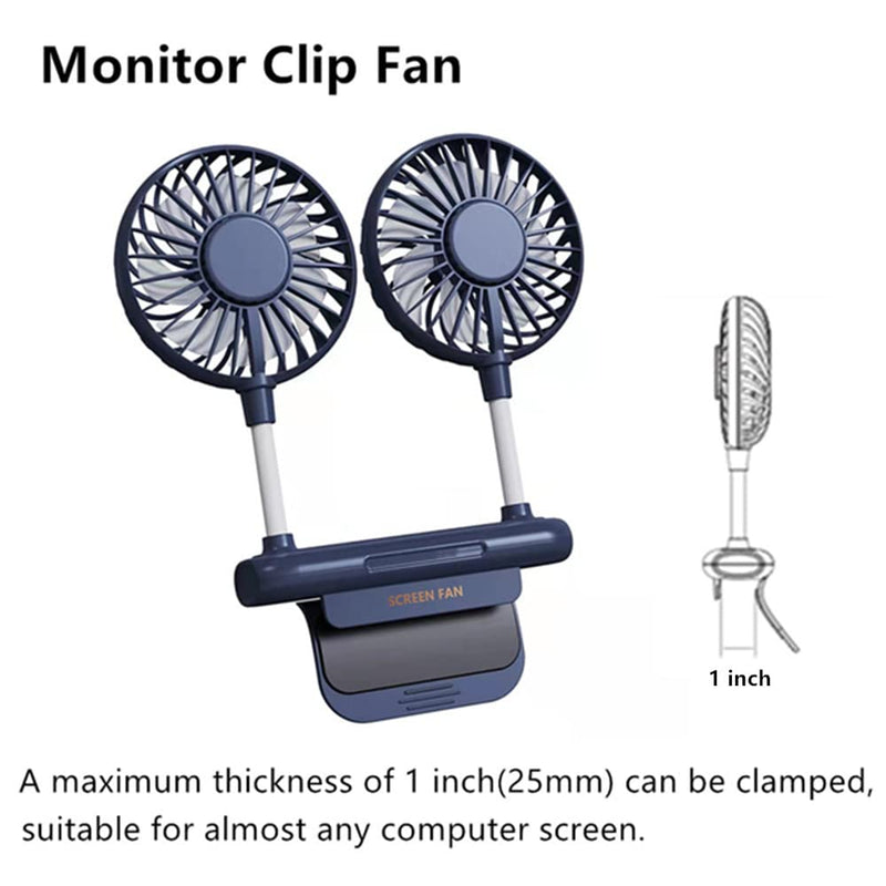 [Australia - AusPower] - Desktop Fan, THRRLY Monitor Clip on Fan with 2 Fan Heads, 3 Speeds Office Desk fan USB Powered Cooling Fan with Sturdy Adjustable Clamp, Strong Wind Quiet Personal USB Small Fan for Laptops, Desktop. Dark Blue 