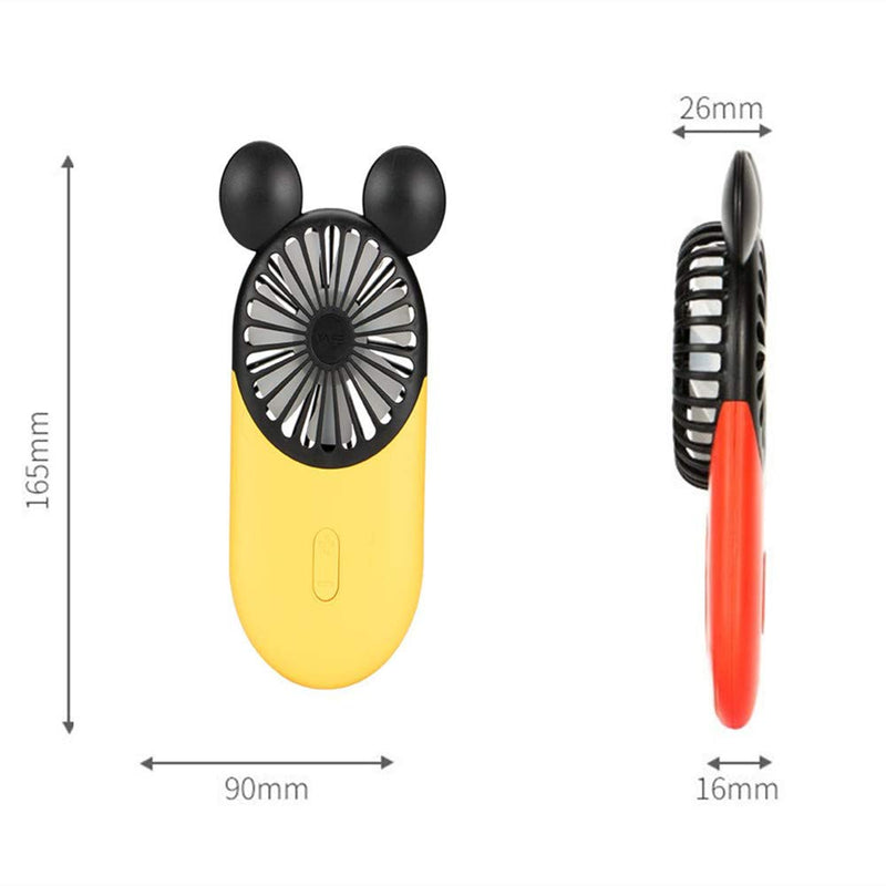 [Australia - AusPower] - Kbinter Cute Personal Mini Fan, Handheld & Portable USB Rechargeable Fan with Beautiful LED Light, 3 Adjustable Speeds, Portable Holder, for Indoor Or Outdoor Activities, Cute Mouse (Yellow) Yellow 
