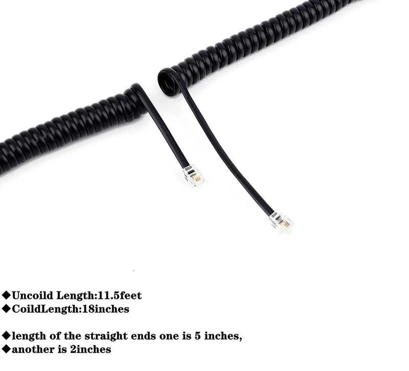[Australia - AusPower] - Coiled Telephone Cord ，Telephone Cord 3 Pack 11.5FT Uncoiled / 1.5Ft Coiled Landline Phone Handset Cable 4P4C Telephone Accessory Black balck(11.5t) 