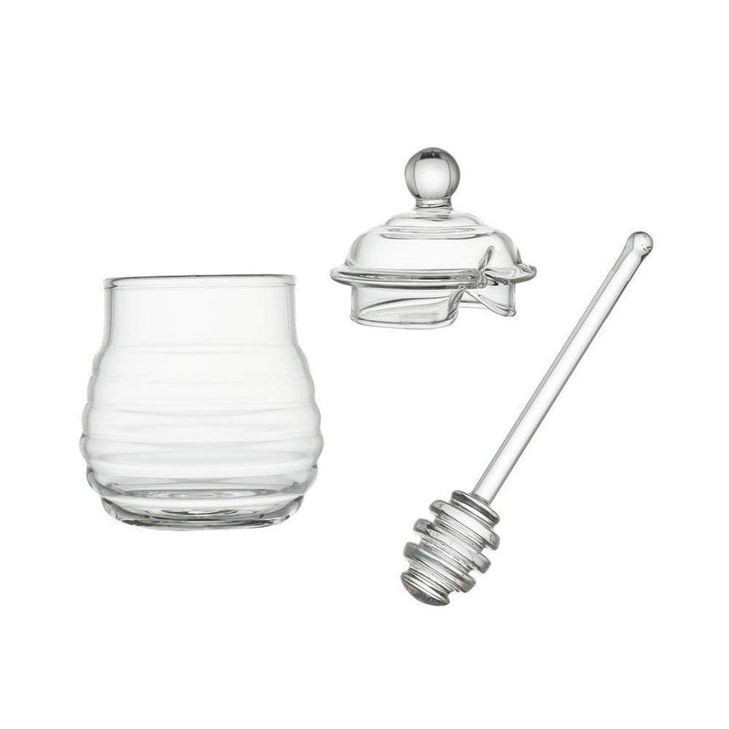 [Australia - AusPower] - Mkono Honey Jar with Dipper and Lid Glass Honey Pot Container Dispenser for Home Kitchen,9 Ounce,Clear 